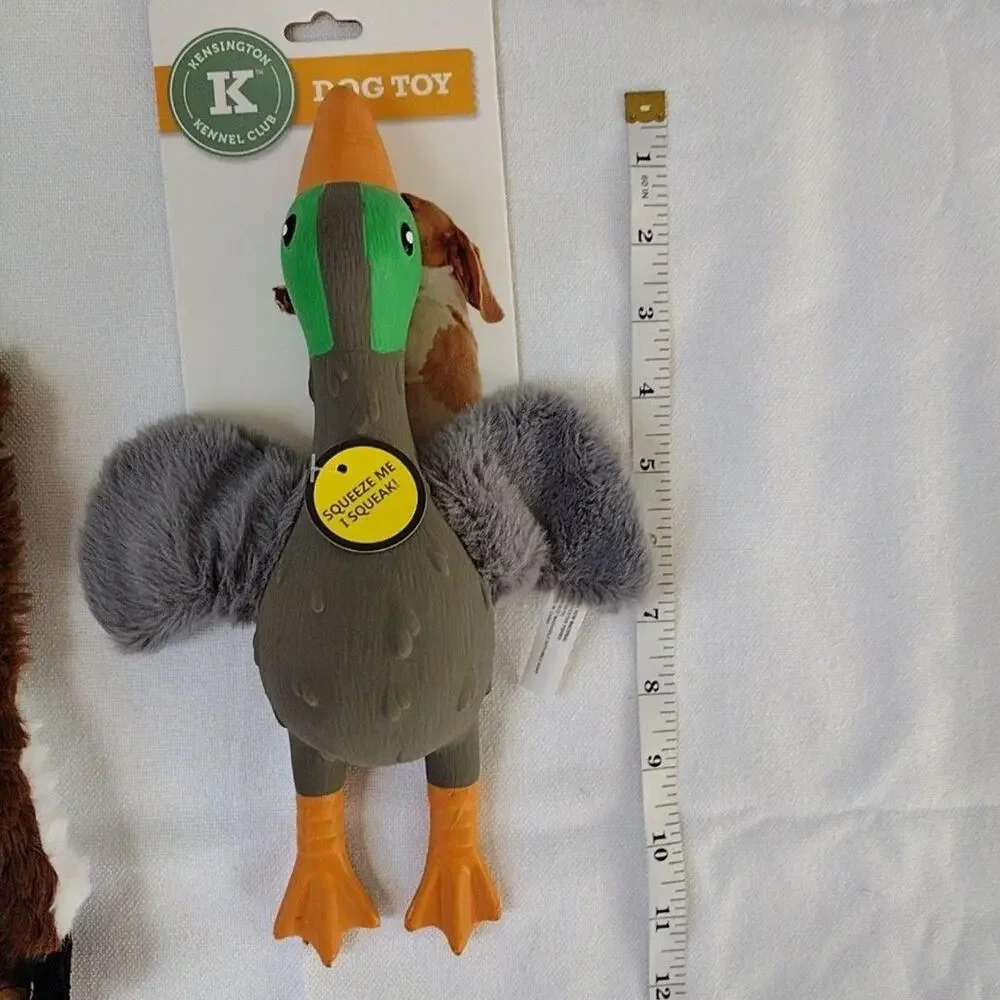Kensington Kennel Club Duck & Fox Dog Toys S-M Plush Squeaky Set Pet Gift